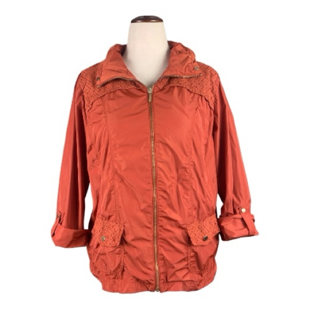 Chicos Zenergy Rust Orange Full Zip Pockets Outdoors Lightweight Outerwear Sz 12
